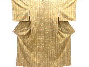 未使用品　格子に絣柄織出し手織り節紬着物